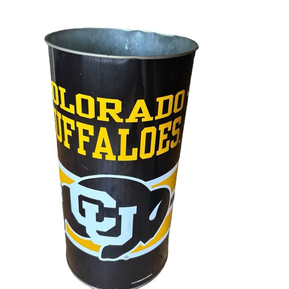 RARE Vintage 1980s Colorado Buffaloes Metal Garbage Trash Can 19.5" tall HTF‎